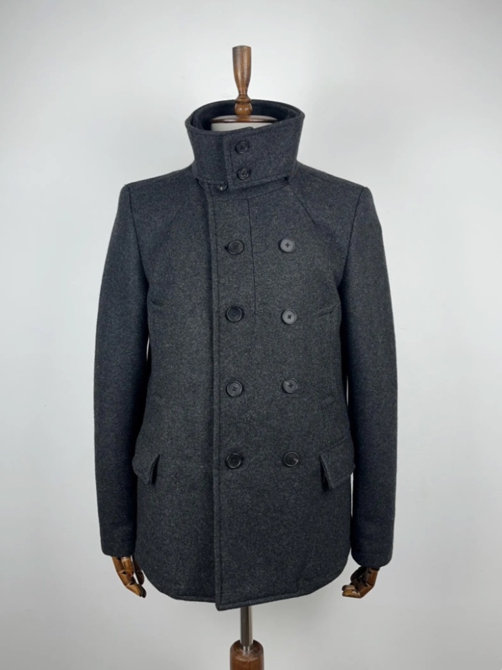 AllSaints Spitalfields Charcoal Wool Peacoat Jacket – Men’s Size 40
